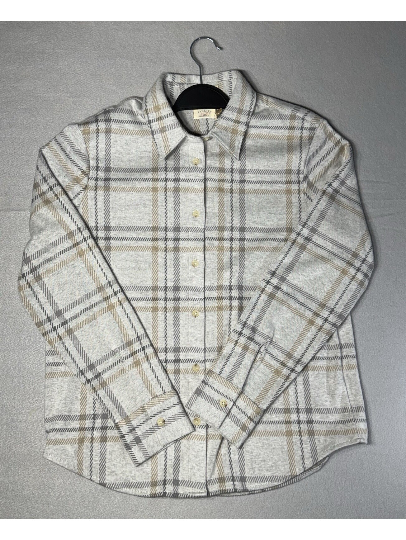 Nwt Faherty Legend Sweater Shirt Women's L Beige Plaid Flannel Long Sleeve